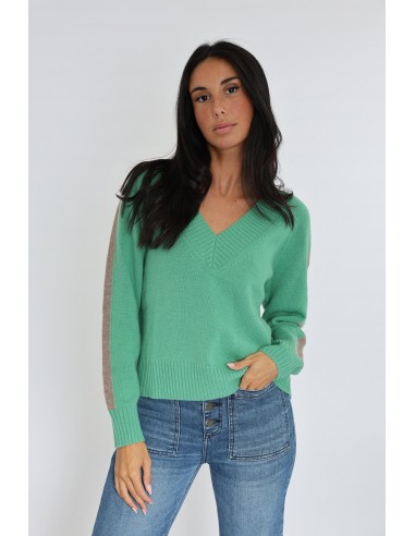 PULL COL V ASTRID MINT/BEIGE CHINÉ acheter en ligne