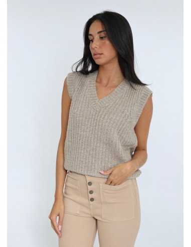 PULL COL V LANA BEIGE CHINÉ 50% de réduction en Octobre 2024